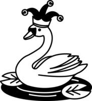 isolate black and white illustration of Swan wearing a clown hat vector