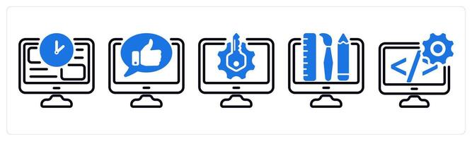 Set of 5 business icons as online time, online comment, keyword generator vector
