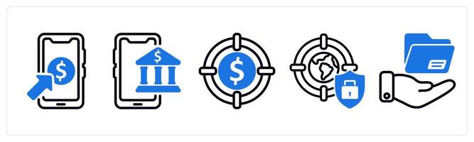 Set of 5 business icons as pay per click, online banking, target profit vector