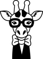 isolate black and white illustration of Giraffe in a tuxedo and glasses vector