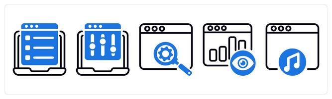 Set of 5 business icons as online questionnaire, refine webpage, seo development vector