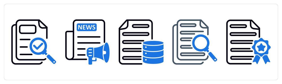 Set of 5 business icons as proofreading, press release, database document vector