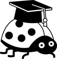 isolate black and white illustration of Ladybug with graduation cap on back vector