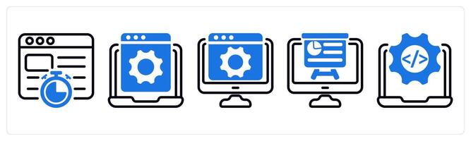 Set of 5 business icons as website speed, website development, webpage configuration vector