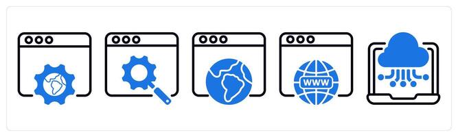Set of 5 business icons as browser settings, search engine optimization, internet browsing vector