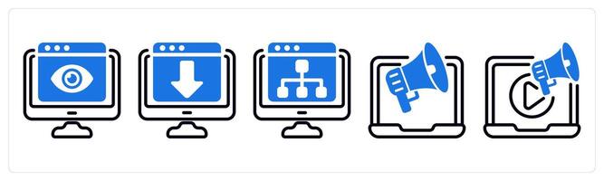 Set of 5 business icons as online viewer, web landing page, web hierarchy vector