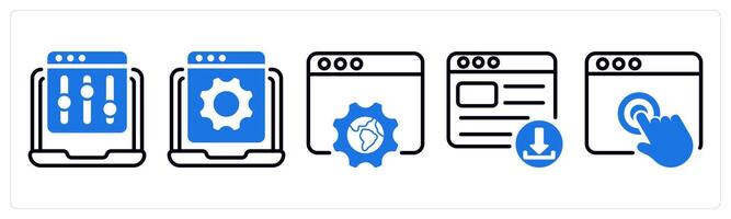 Set of 5 business icons as refine webpage, website development, browser setting vector