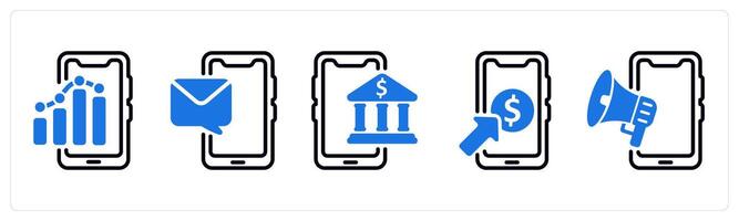 Set of 5 business icons as mobile report, mobile message, online banking vector