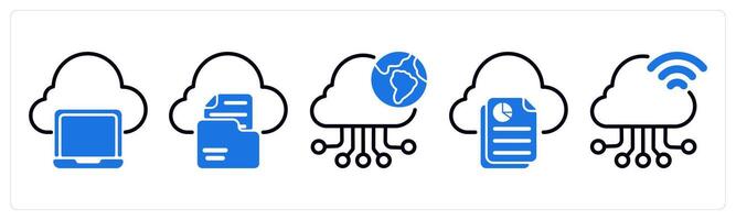 Set of 5 business icons as cloud computing, file storage, cloud connection vector