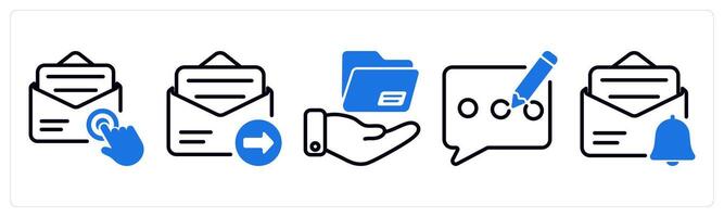 Set of 5 business icons as email subscription, email send, file sharing vector
