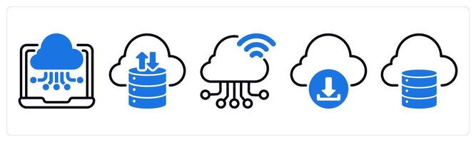 Set of 5 business icons as cloud computing, cloud storage, cloud connection vector