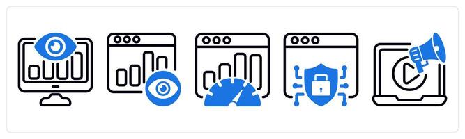Set of 5 business icons as seo monitoring, page view, seo performance vector