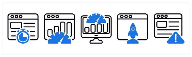 Set of 5 business icons as website speed, seo performance, dashboard vector