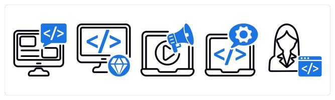 Set of 5 business icons as programming, clean code, marketing vector