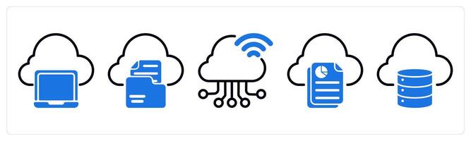 Set of 5 business icons as file storage, cloud connection vector