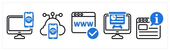 Set of 5 business icons as device connectivity, iot, domain registration vector