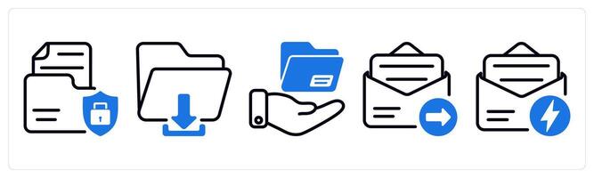 Set of 5 business icons as document security, download file, file sharing vector