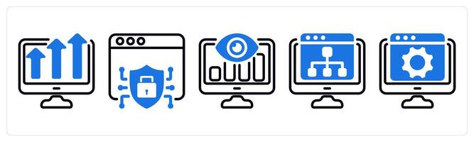 Set of 5 business icons as marketing trend, web security, seo monitoring vector