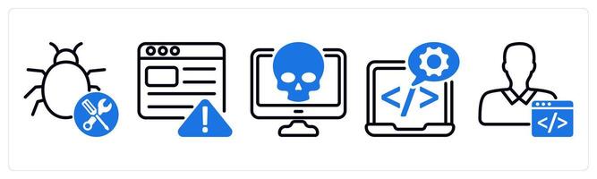 Set of 5 business icons as bug fixing, seo warning, virus vector