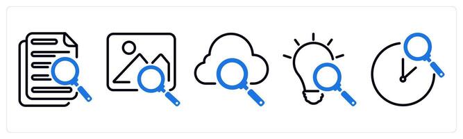 Set of 5 business icons as search document, image search, cloud search vector