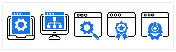 Set of 5 business icons as website development, web hierarchy, search engine optimization vector