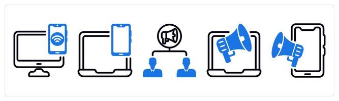 Set of 5 business icons as device connectivity, responsive design, viral marketing vector