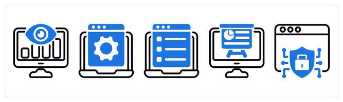 Set of 5 business icons as seo monitoring, web site development, online questionnaire vector