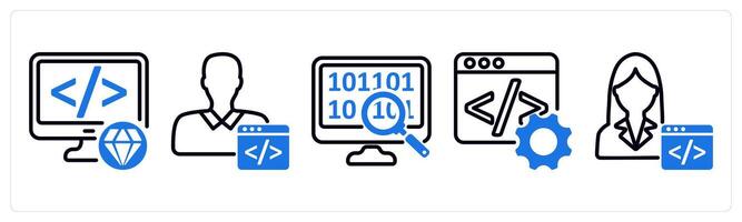 Set of 5 business icons as clean code, programmer, data search vector