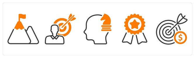 Set of five business icons as mission, career target, strategic thinking vector