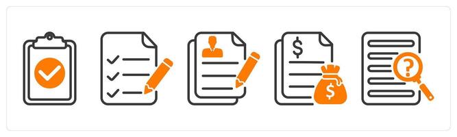 Set of five business icons as task done, checklist, job application vector