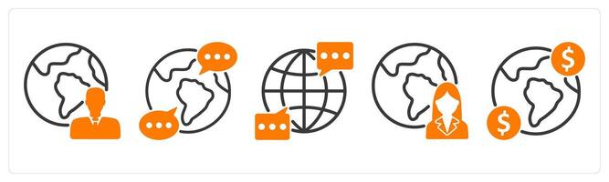 Set of five business icons as global business, global communication, income vector