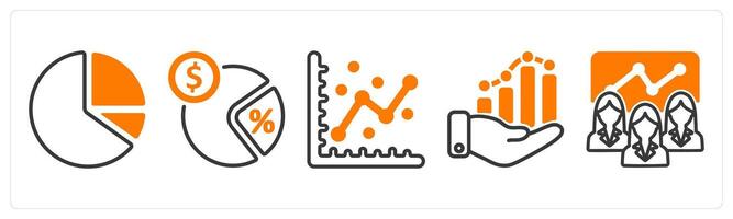 Set of five business icons as pie chart, tax rate, graph vector