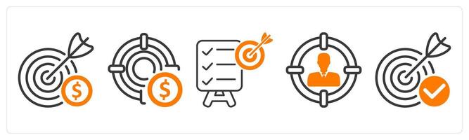 Set of five business icons as business target, profit target, objective vector