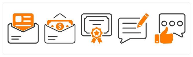 Set of five business icons as job letter, salary, certificate vector