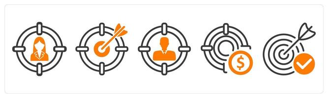 Set of five business icons as target customer, focus target, profit target vector