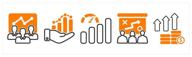 Set of five business icons as efficient team, business growth, improve performance vector