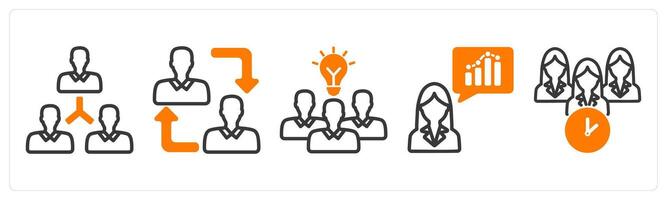 Set of five business icons as user network, employee change, teamwork solution vector