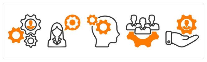 Set of five business icons as business support, technical support, business thinking vector