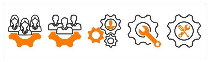 Set of five business icons as expert team, business support, technical support vector