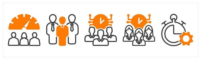 Set of five business icons as worker performance, business group, time management vector
