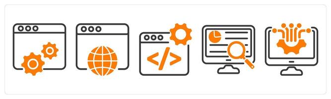 Set of five business icons as web optimization, web browser, web development vector