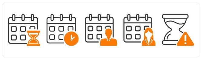 Set of five business icons as schedule plan, meeting schedule, working schedule vector