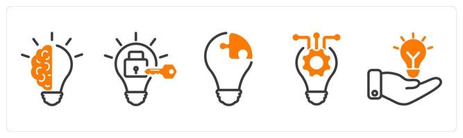 Set of five business icons as smart idea, problem fix, creative solution vector