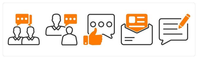Set of five business icons as conversation, buisness talk, positive feedback vector