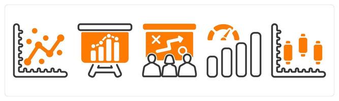 Set of five business icons as graph, business analysis, presenting tactics vector