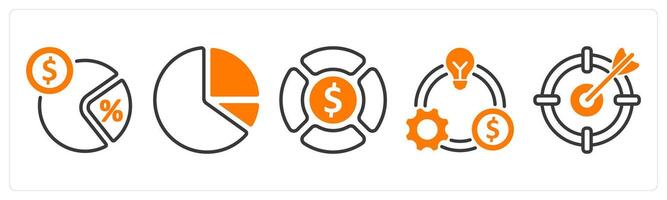 Set of five business icons as tax rate, pie chart, business rescue vector