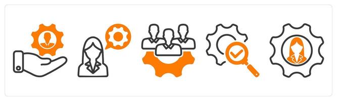 Set of five business icons as human resource management, technical support, expert team vector