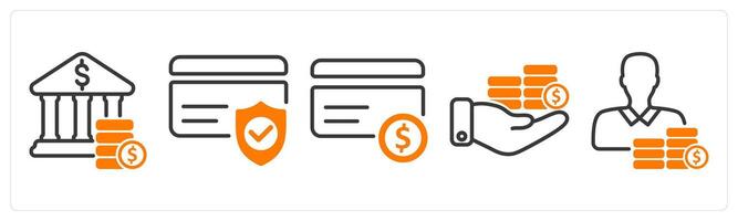 Set of five business icons as bank savings, credit card security, credit card vector