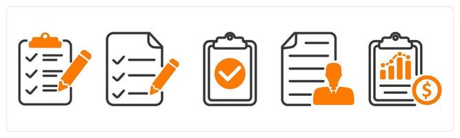 Set of five business icons as testing sheet, checklist, task done vector