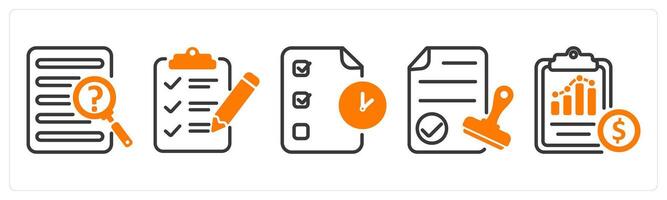 Set of five business icons as case study, testing sheet, audit vector